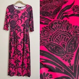 R&B COLLECTION Women’s Pink and Black Stretchy‎ Maxi Dress Filigree Size Small